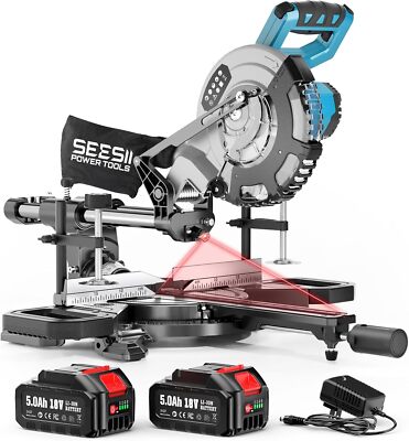Cordless Power Miter Saw Sliding Compound Miter Saw with Laser Guide 2x5000mAh