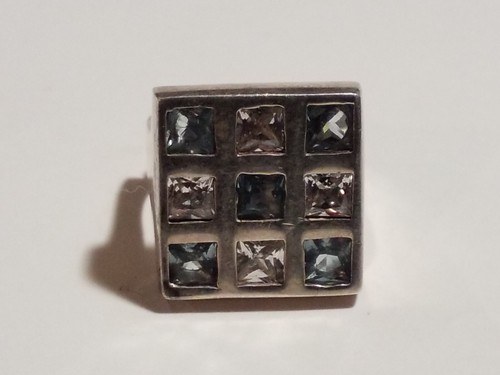 925 Sterlingsilber verstellbarer quadratischer Ring Original Clr/Blau Kristall Einheitsgröße passend - Bild 3 von 12
