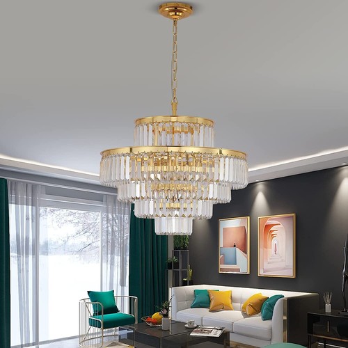 Gold Modern Style Crystal Chandeliers & Lights Round Hanging Classic Pendant Ce - Picture 2 of 5