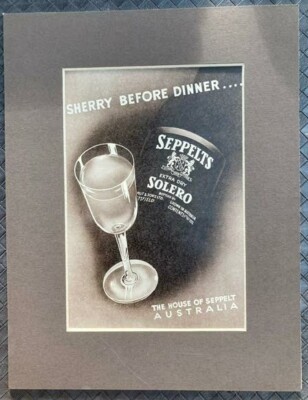 Original Vintage Passepartout Getränke Werbung Australien Seppelts Solero Sherry 1955