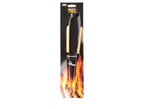 Metal BBQ Serving Meat Vegetable Food Tongs Utensil Wooden Handle - Picture 1 of 1