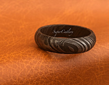 Custom Handmade Full Dark Damascus Steel Band Unisex Men Wedding Band 6mm