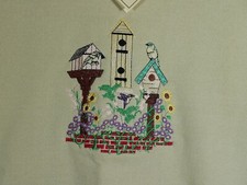 Vintage Beige Lee Embroidered Humming Bird Houses Sweatshirt Large NOS NWT