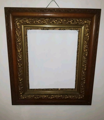 Antica cornice vittoriana in legno decorato dorato per opera d'arte 16x20, 27,5x31,5 esterno - Foto 4 di 15