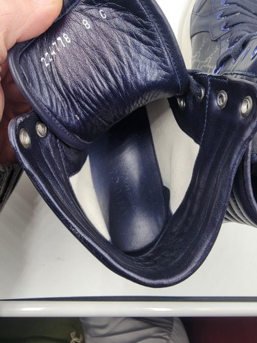 Gucci Imprime GG Monogram Navy Blue High Top Leather Sneakers Trainer 8m - Picture 5 of 7