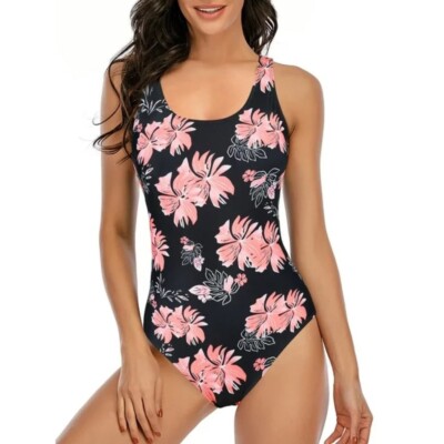 Tempt Me Women's Swimsuit XL One Piece  Pink Black Crisscross Back NWT