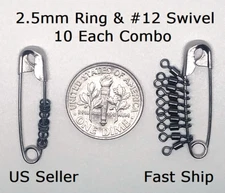 2.5mm Fly Leader Tippet Ring & #12 Mini Swivel COMBO Dry/Wet/Nymph Rig FREE SHIP