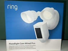 New Ring Floodlight Cam Plus Outdoor Wired 1080p FHD Surveillance Camera - White