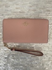 Coach Long Zip Around Wallet Crossgrain leather Gold/Faded Blush