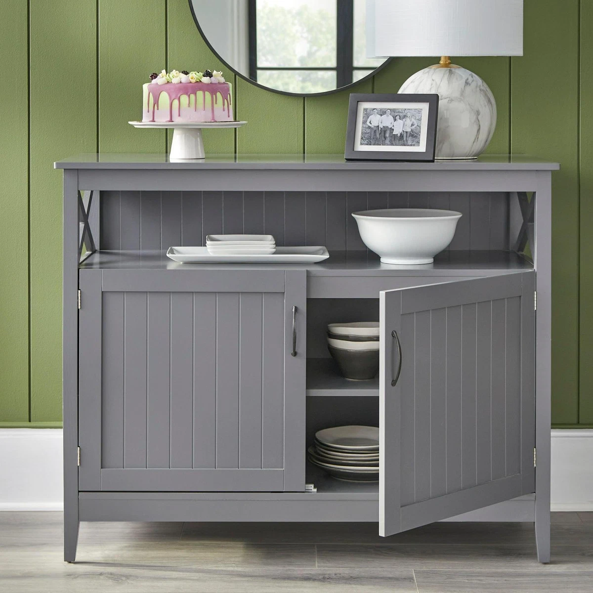 Country Style Dining Buffet Storage Cabinet Sideboard Grey Finish