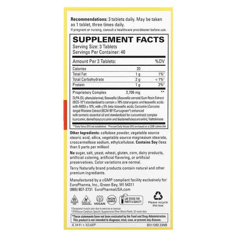 2 X Terry Naturally, Curamin, Extra Strength Pain Relief, 120 таблеток - Изображение 2 из 3
