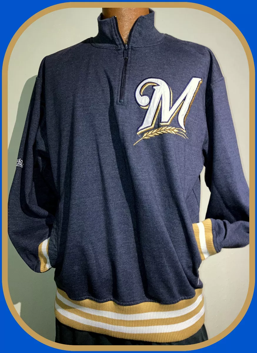 MILWAUKEE BREWERS STITCHES 1/4 ZIP PULLOVER SWEATSHIRT ADULT MEDIUM