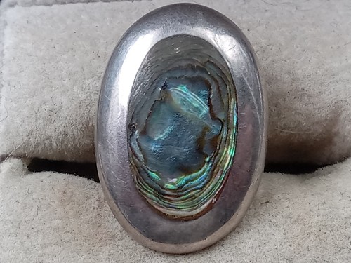 Estate Sterling Silver Cufflinks w. Hallmark - Oval Abalone Settings: 1" x 5/16" - Picture 3 of 6