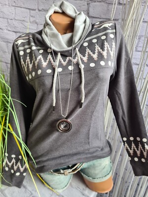 Kangaroos Pullover Sweatshirt Pulli Rollkragen Grau Aufdruck (0