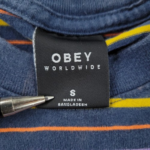 Obey Shirt Women's Small Blue Purple Striped Graphic Tee Short Sleeve Top Adult - Bild 15 von 16