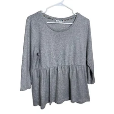 89th + Madison Blouse Women's Medium Gray Heather Round Neck Casual Shirt Top