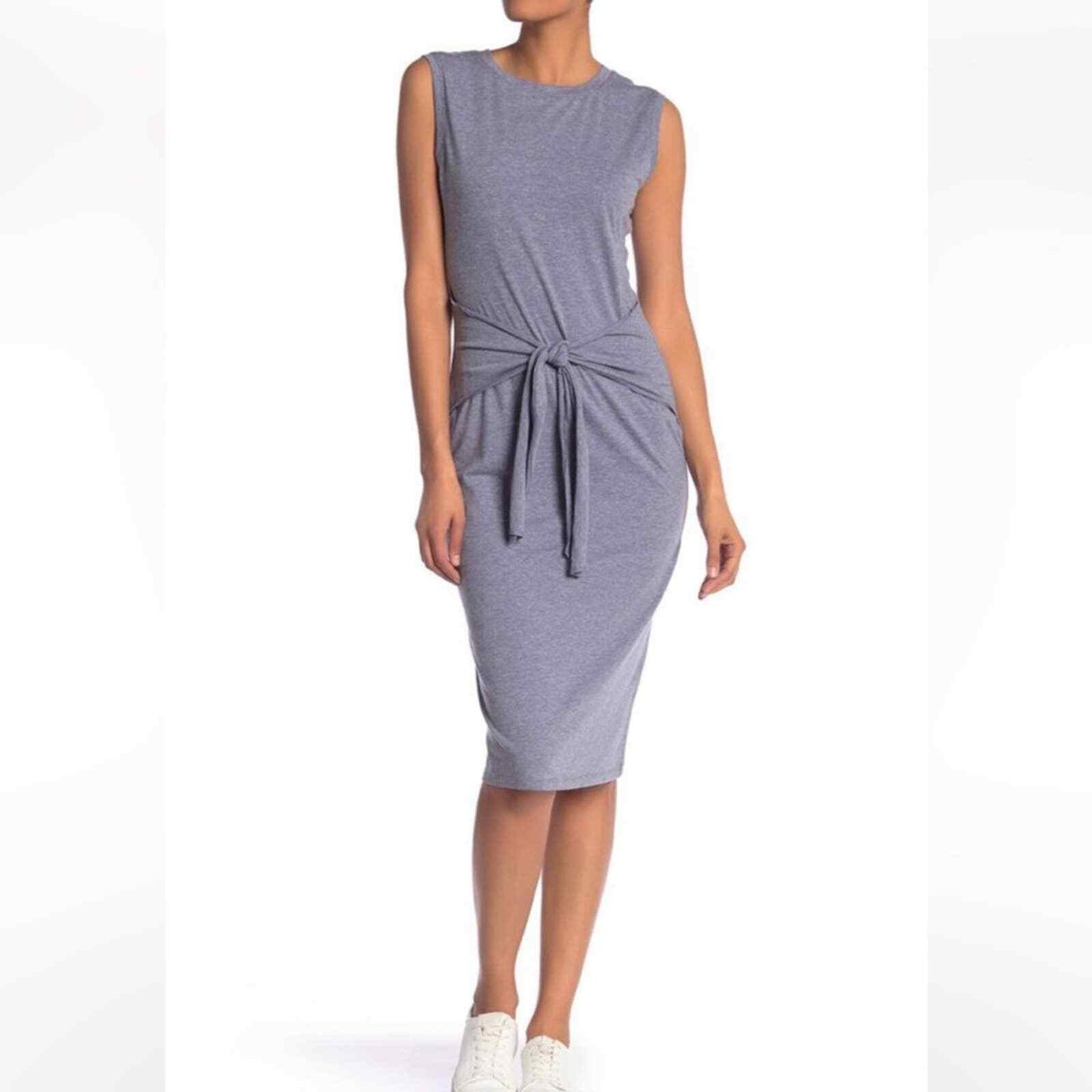 sleeveless cotton t shirt dress SUSINA Gray T-shirt Tie Waist Blend Small Short dress in soft brand_One Summer Cotton jersey ✨ Blue fantasy wedding Size:S/M (6-14)