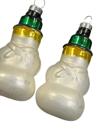 Vintage Snowman Christmas Tree Holiday Ornament Hand Painted Decor- Set Of 2 - Picture 2 of 6