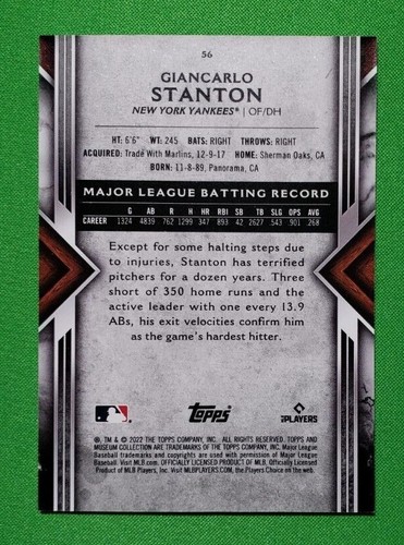 Colección Museo Topps 2022 Giancarlo Stanton #56 Yankees - Imagen 2 de 2