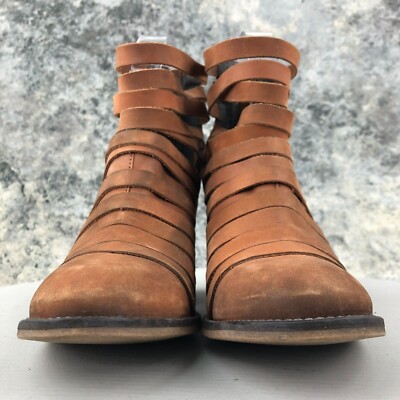 FREE PEOPLE Bootie Hybrid Strappy Leather Boho Black Ankle  Free People Hybrid Strappy Leather Bootie - 37 main image 1