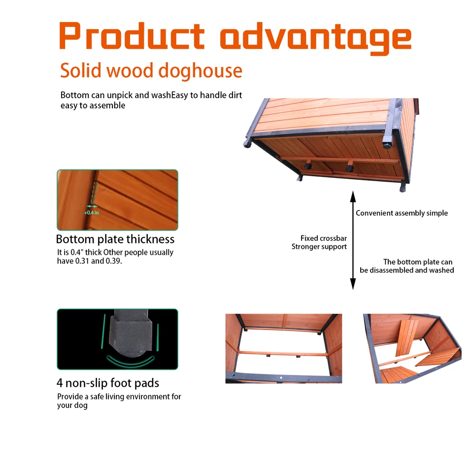 46" Pet Large Dog House Outdoor Indoor Wooden Kennel Weatherproof Dog House - Image 3 of 4