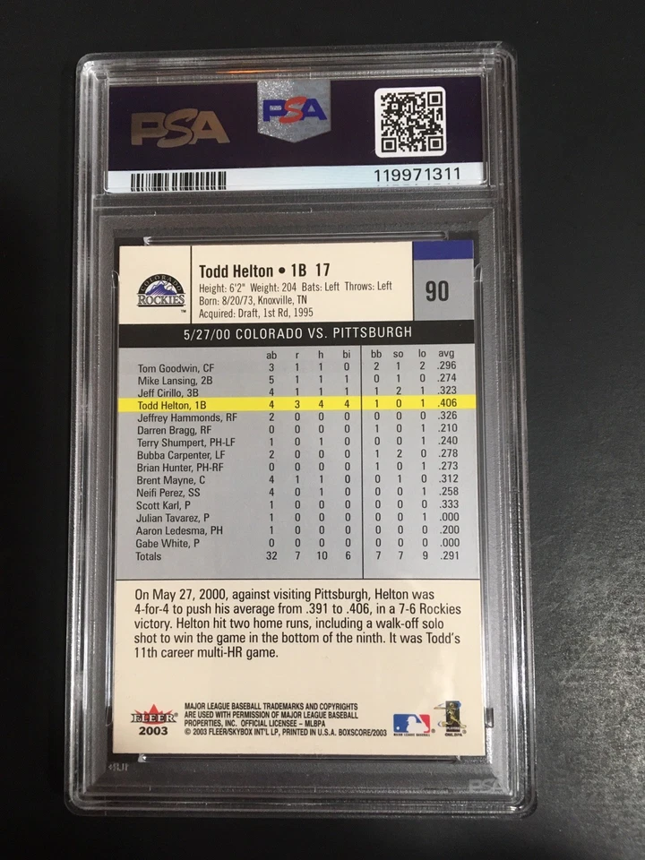 2003 FLEER BOX SCORE TODD HELTON, #90, PSA 10, HOF (Free Shipping On 3!) POP 1 - Image 2 of 2