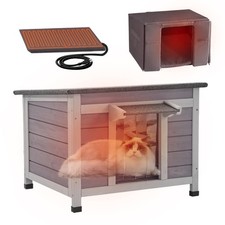Heated Outdoor Cat House Wooden Feral Shelter Weatherproof Insulated Winter
