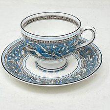 BEAUTIFUL WEDGWOOD TURQUOISE FLORENTINE (LEIGH SHAPE) CUP & SAUCER DUO 1st QTY
