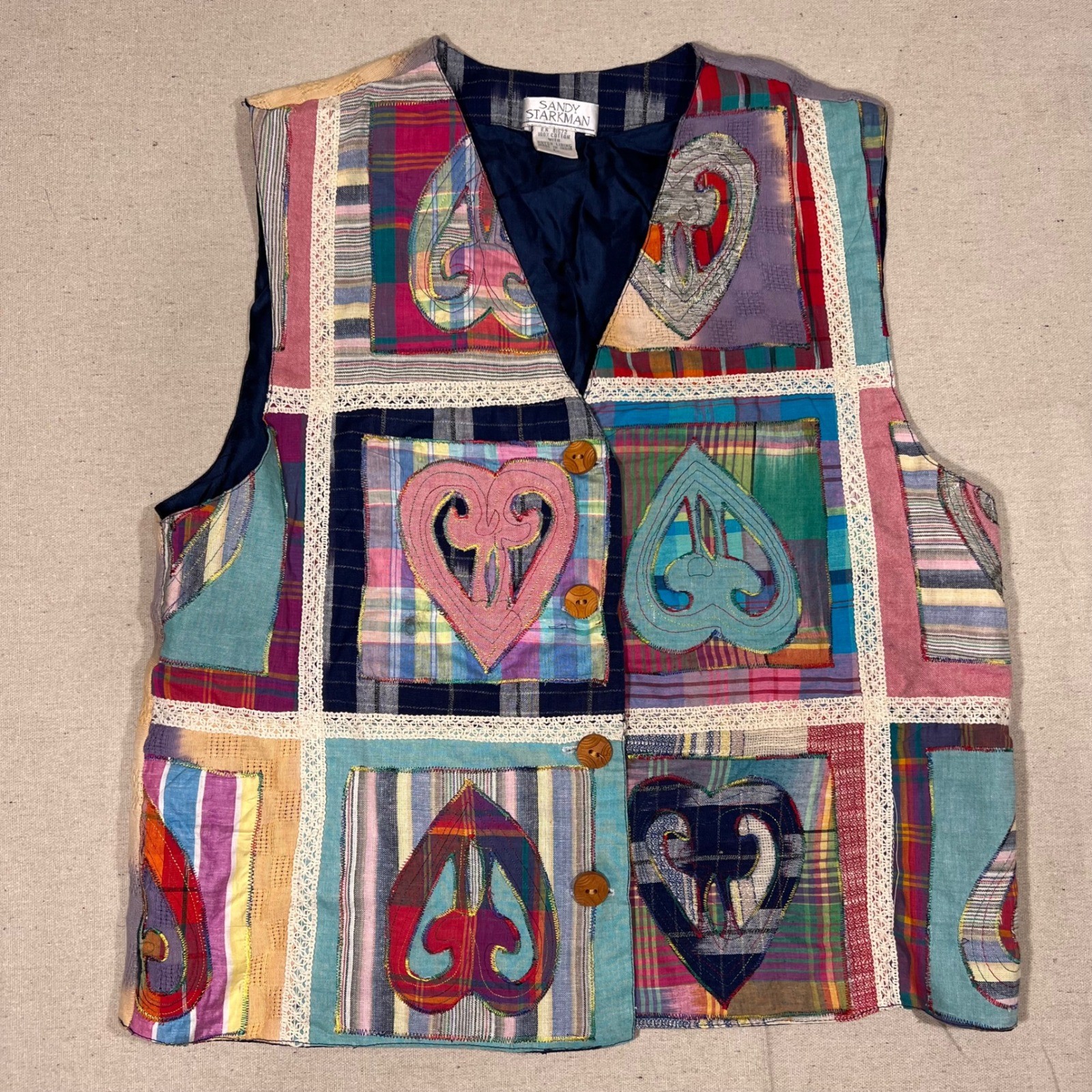 Vintage Sandy Starkman Patchwork Plaid Cotton Ves… - image 2
