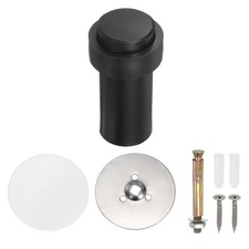 1Set Round Door Stoppers, 80mm Stainless Steel Wedge with Screw, Black