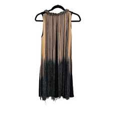 Sleeveless Fringe Dress  M/L Black Gold Ombre Evening Party Cocktail Luxe Glam