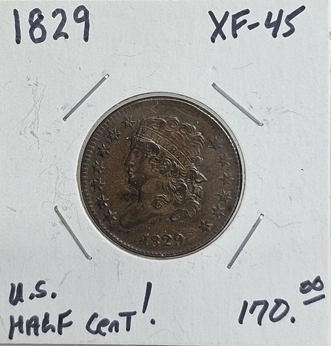 1829 US, BRAIDED HAIR, HALF CENT