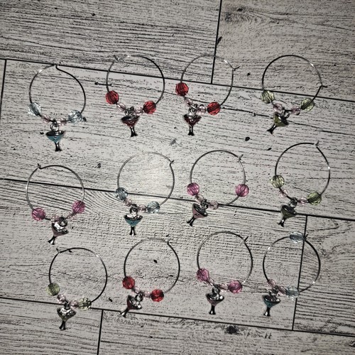 12 Pc Martini Wine Glass Charms Beaded Colorful Dangling Party Marker Identifier - Picture 4 of 11