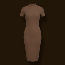 Fashion Nova Ribbed Body-Con Sweater Dress. Brown. Size Small