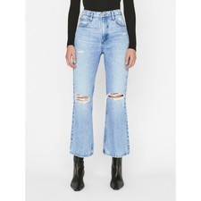 FRAME  Le High 'N' Tight Mini Boot Bootcut Crop Jeans Rossum Rips Wash Blue 31