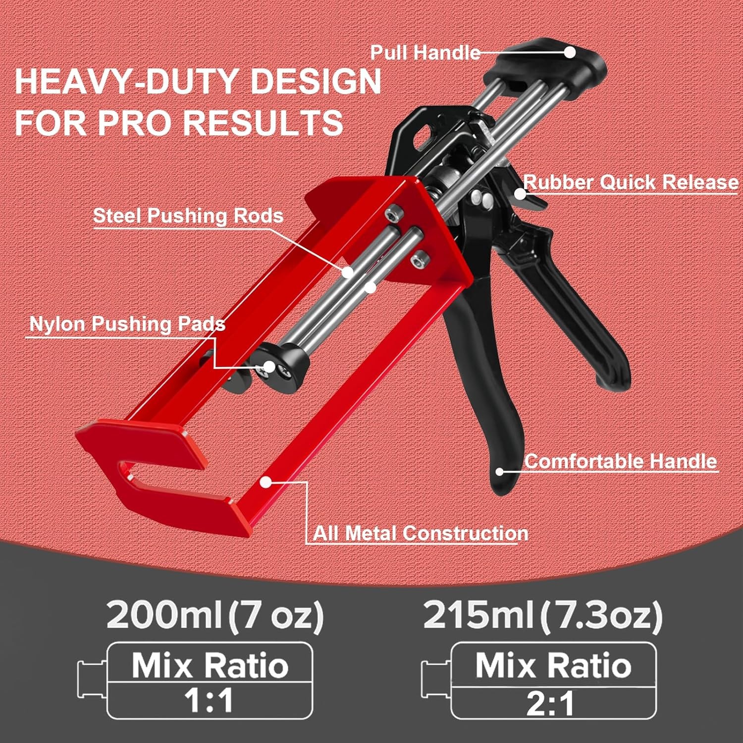 Epoxy Gun Dual Component 200ml – Manual 1:1 & 200 ml/215 ml (1:1, 2:1), Red 