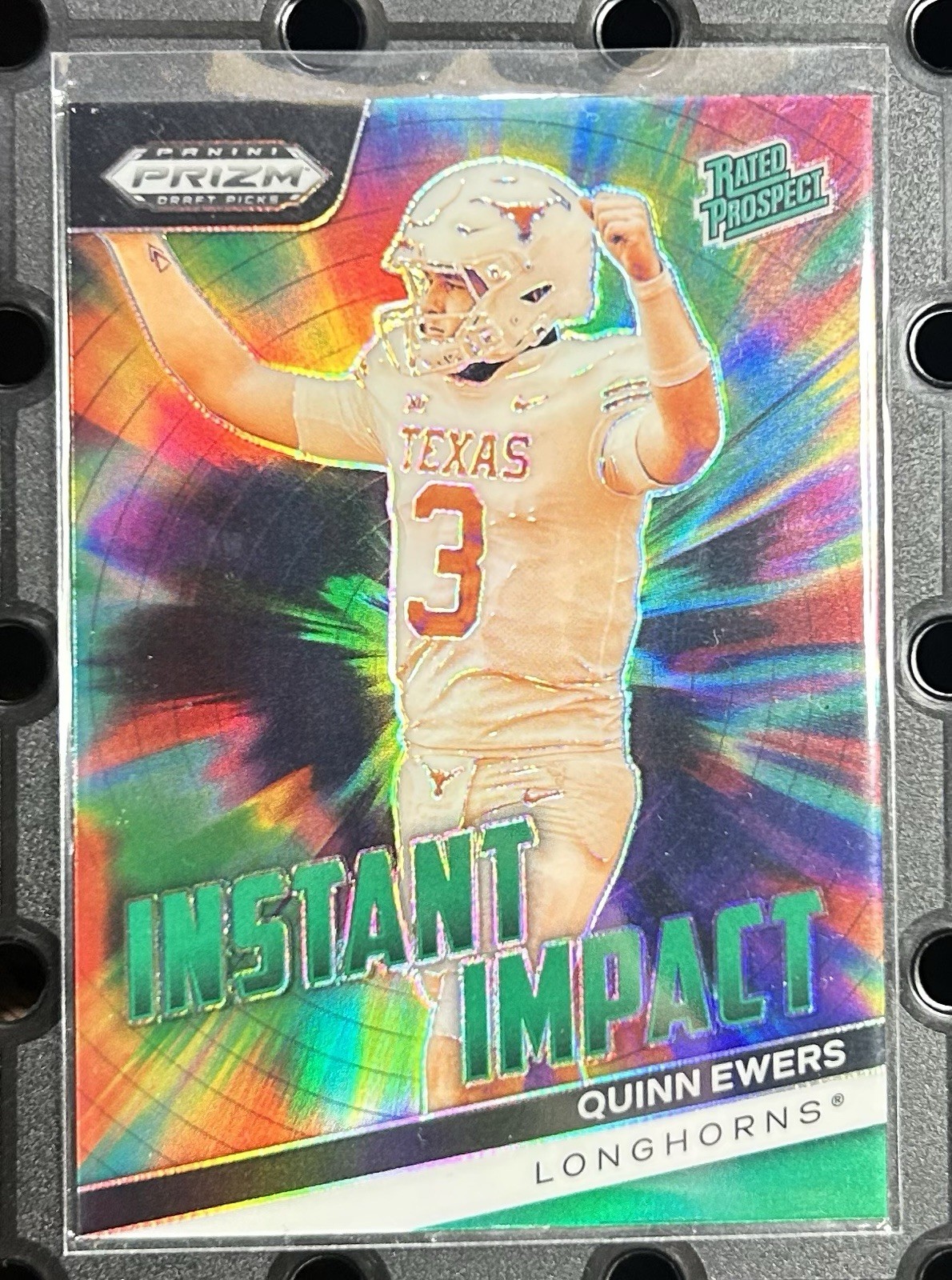 Quinn Ewers 2024 Panini Prizm Draft Picks Instant Impact #II-QE Green Prizm (RC)
