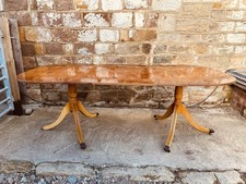 Vintage Twin Pedestal Dining Table Seats 6–8 Oval Wooden Mid Century Style