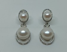 ORECCHINI IN ARGENTO 925 FANTASIA ZIRCONI E PERLE TONDE VERE 11 MM (AMFO0476)