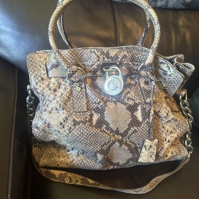 MK Hamilton Python 2-Way-Bag Snake Print Purse Brown/Tan-Silver Hardware