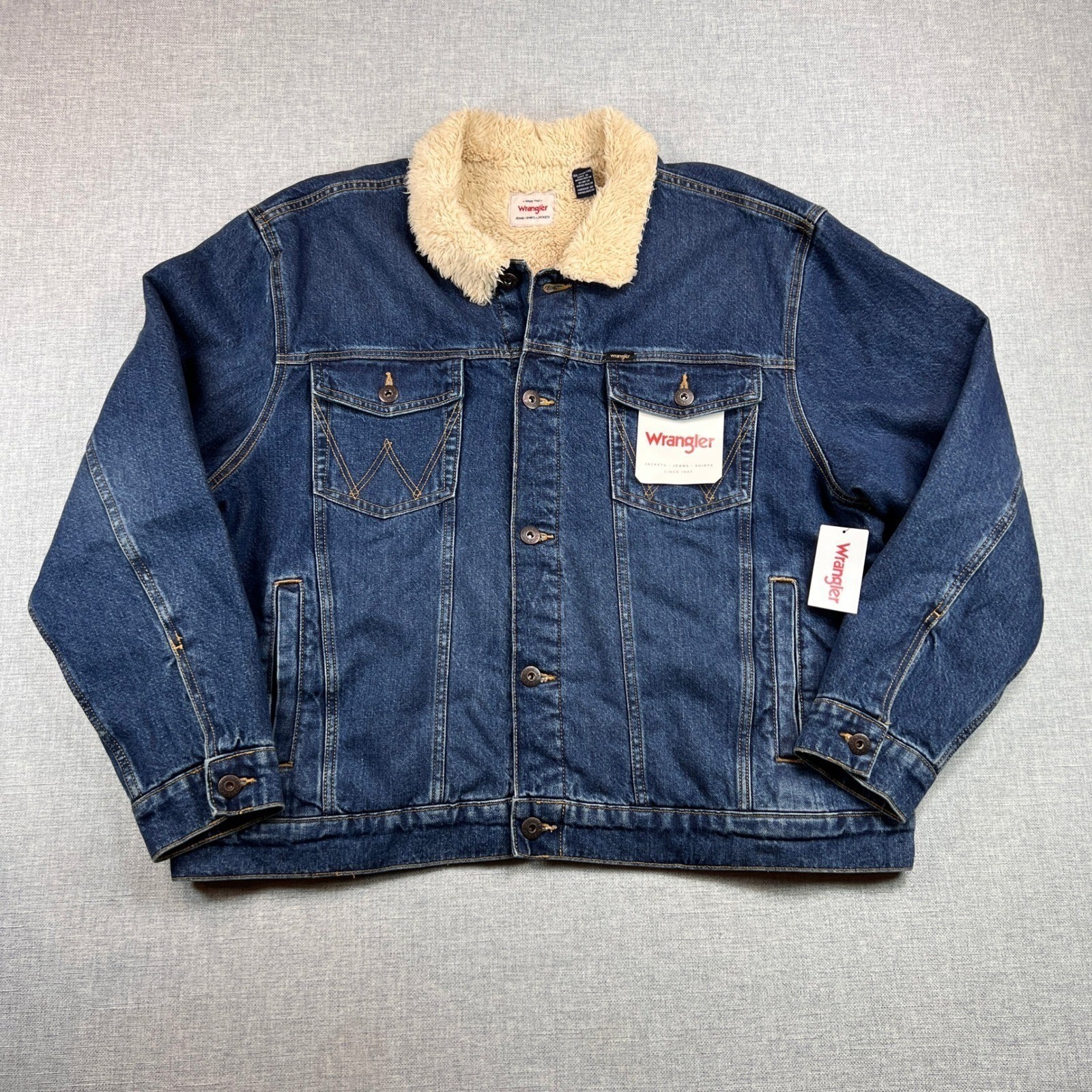 Wrangler Sherpa Lined Denim Trucker Jacket Men XXL Blue West