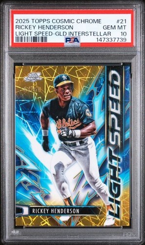 2025 Topps Cosmic Chrome Lightspeed Rickey Henderson Gold Interstellar PSA 10