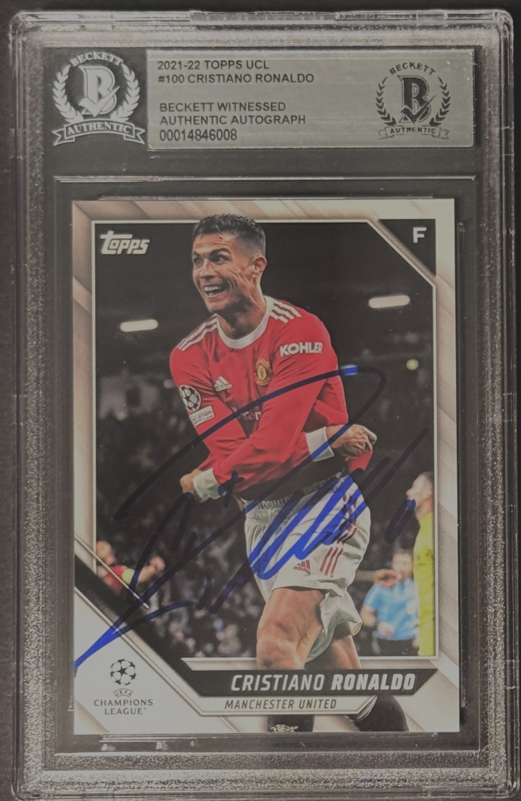 2021-22 TOPPS UCL #100 Signed Cristiano Ronaldo Beckett Witness Authentic AUTO view 3