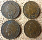 4 Indian Head Pennies - 1897, 1899, 1905, 1906 - Very Good Condition
