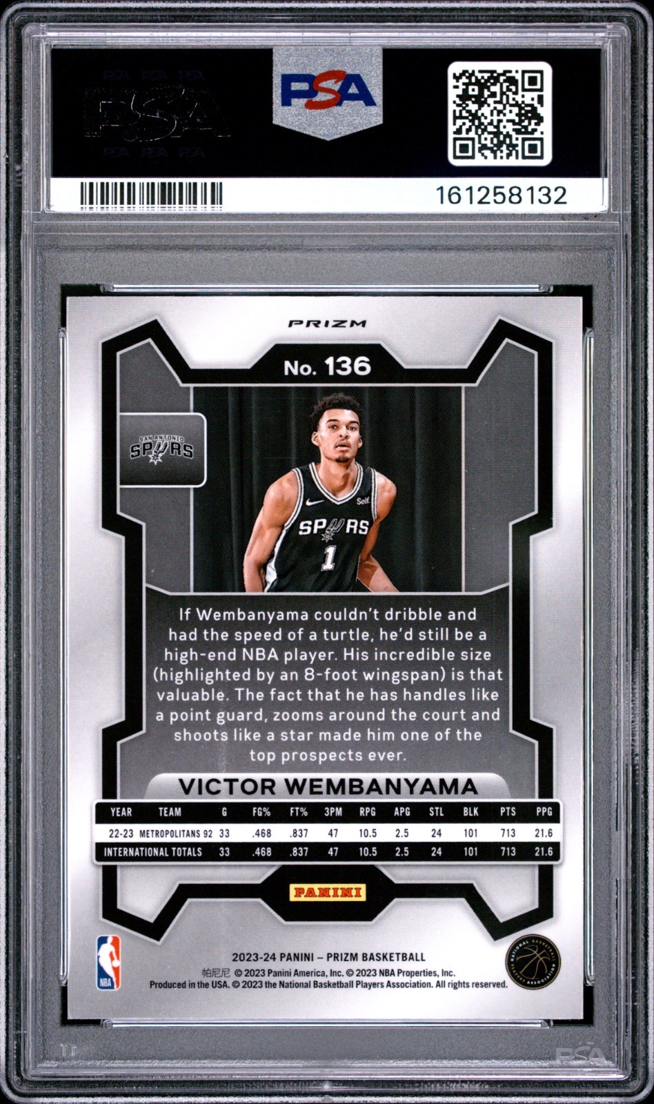 VICTOR WEMBANYAMA 2023 PRIZM RED/WHITE/BLUE RWB RC #136 PSA 9 MINT! #161258132 view 2