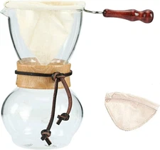 Woodneck Drip Pot 480CC 4cups Coffee Maker Heat Resist Glass Coffee w/ 2 Filters