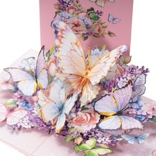 Elegant 3D Pop Up Greeting Card, Butterfly Garden Design For Mothers Day Gift