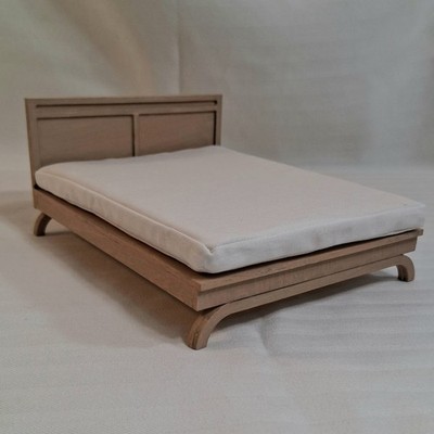 Dollhouse Miniature Mid-Century Modern Queen bed - Nordic Oak Finish- Danish Mod