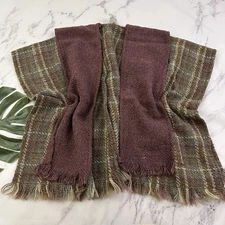 Boyne Valley Weavers Poncho Sweater Shawl One Size Green Purple Plaid Layered