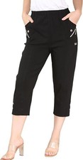 Ladies CHERRY BERRY CAPRI TROUSERS Women's Cropped 3/4 Elasticated Summer Pants